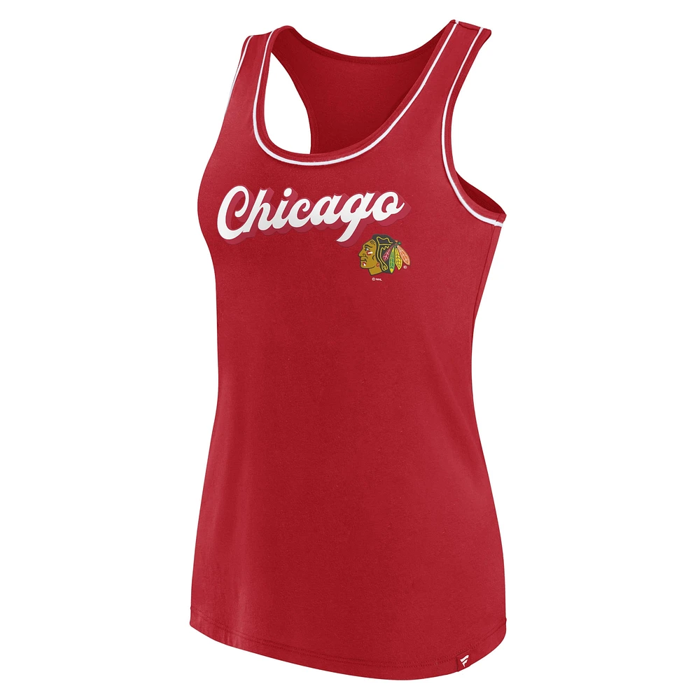 Women's Fanatics Red Chicago Blackhawks Wordmark Logo Racerback Scoop Neck Tank Top