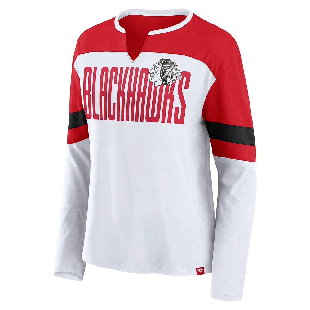 Women's Fanatics White/Red Chicago Blackhawks Frozen Long Sleeve Notch Neck T-Shirt