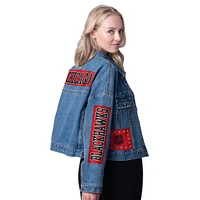 Women's G-III 4Her by Carl Banks  Chicago Blackhawks Game Ball Cropped Button-Up Denim Jacket