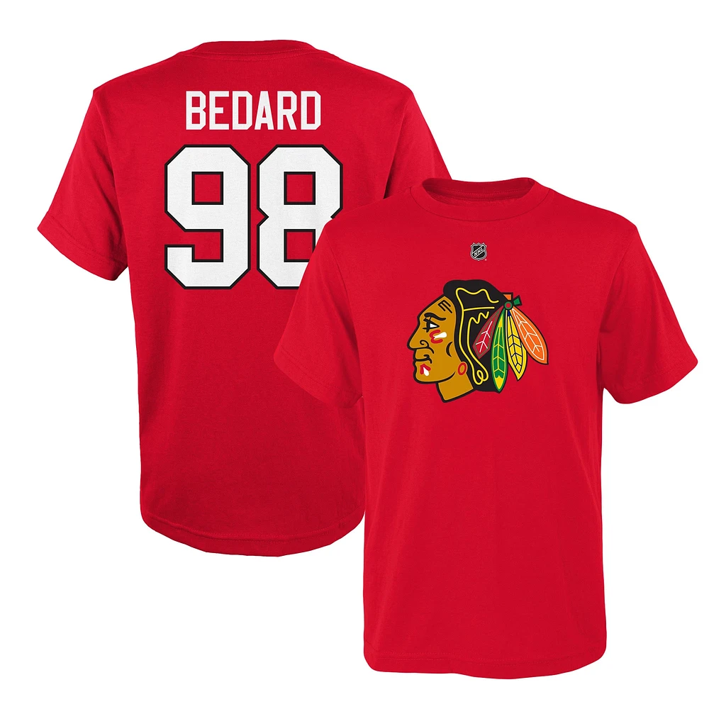 Youth Connor Bedard Red Chicago Blackhawks Name & Number T-Shirt
