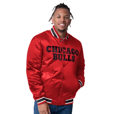 Veste universitaire réversible en satin à boutons-pression Starter Red Chicago Bulls pour homme