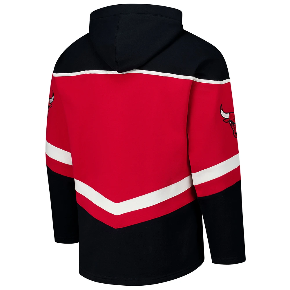 Men's '47 Red Chicago Bulls Oversized Tri-Satin Layup Lacer Pullover Hoodie