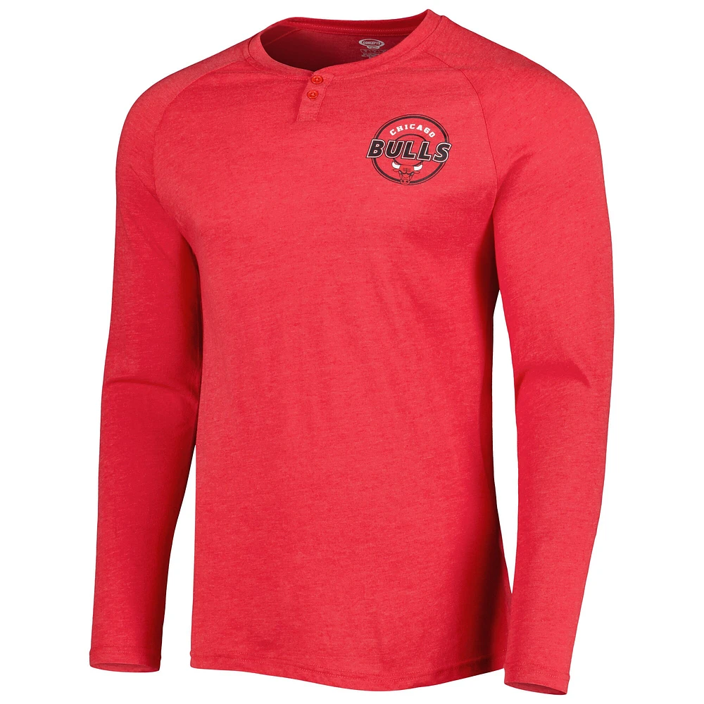 Men's Concepts Sport Heathered Red Chicago Bulls Left Chest Henley Raglan Long Sleeve T-Shirt
