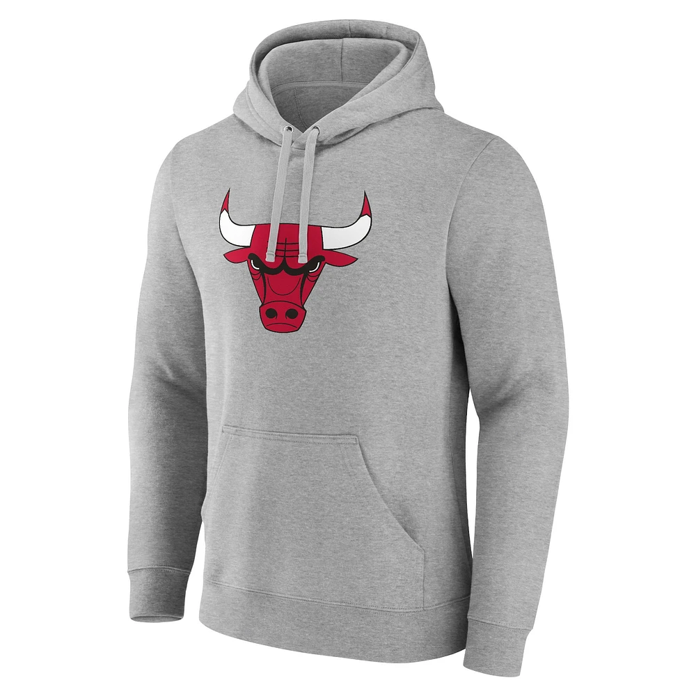 Men's Fanatics  Heather Gray Chicago Bulls Primary Logo Pullover Hoodie