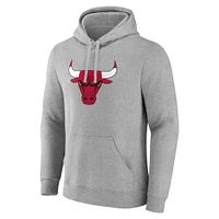 Men's Fanatics  Heather Gray Chicago Bulls Primary Logo Pullover Hoodie