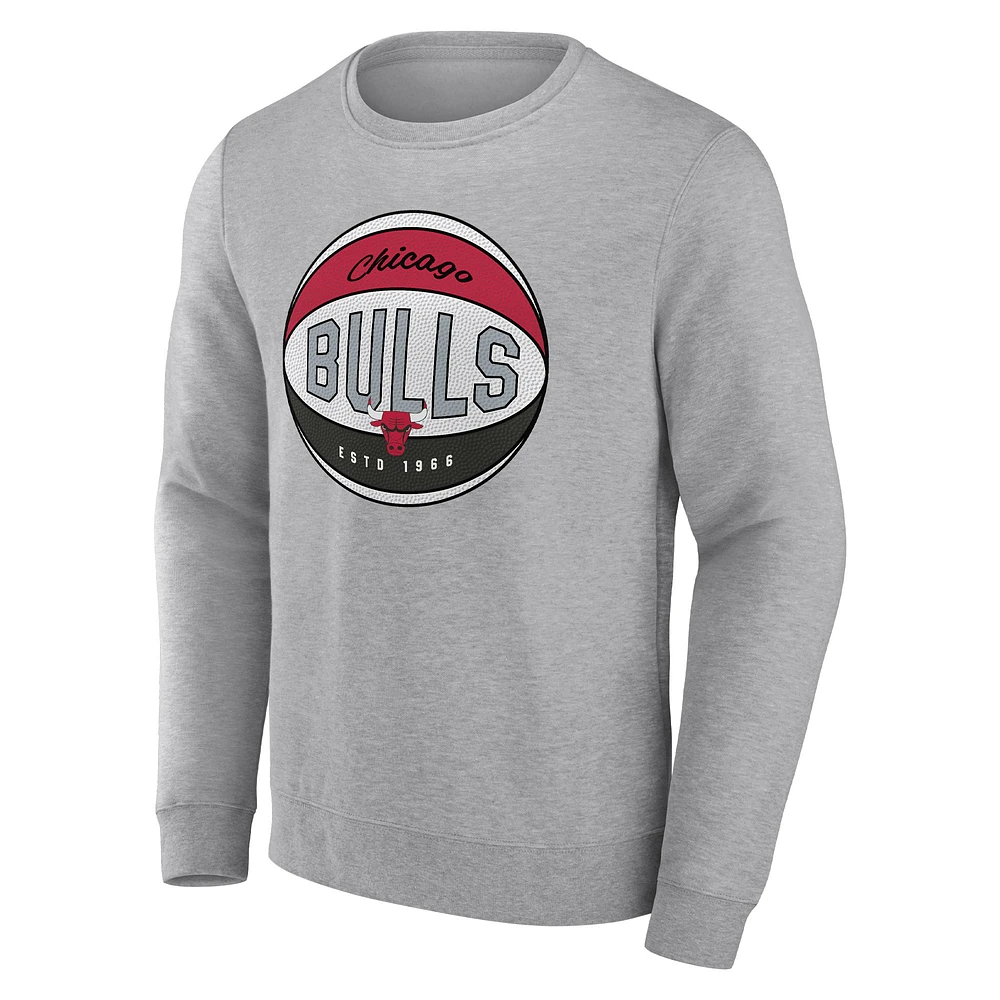 Men's Fanatics Heathered Gray Chicago Bulls True Classics Vint Pullover Sweatshirt