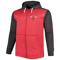 Men's Fanatics Heathered Red/Heathered Black Chicago Bulls Big & Tall Down and Distance Full-Zip Hoodie