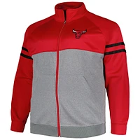 Men's Fanatics Red/Heather Gray Chicago Bulls Big & Tall Pieced Stripe Raglan Full-Zip Track Jacket