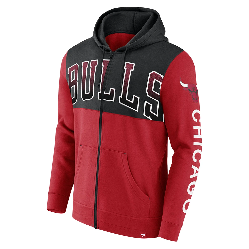 Fanatics Red Chicago Bulls Walk Off Fleece Full-Zip pour hommes - Sweat à capuche