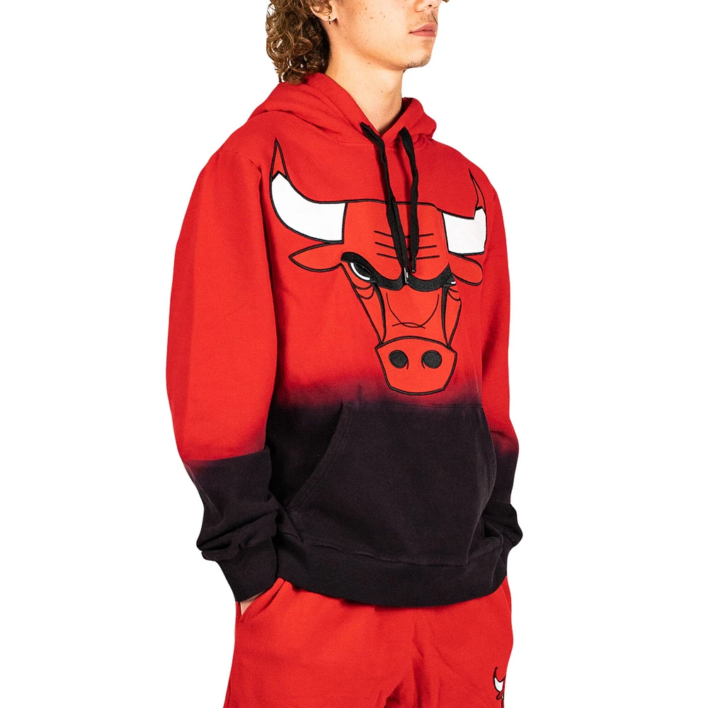 Men's FISLL Red Chicago Bulls Black Dip-Dye - Pullover Hoodie