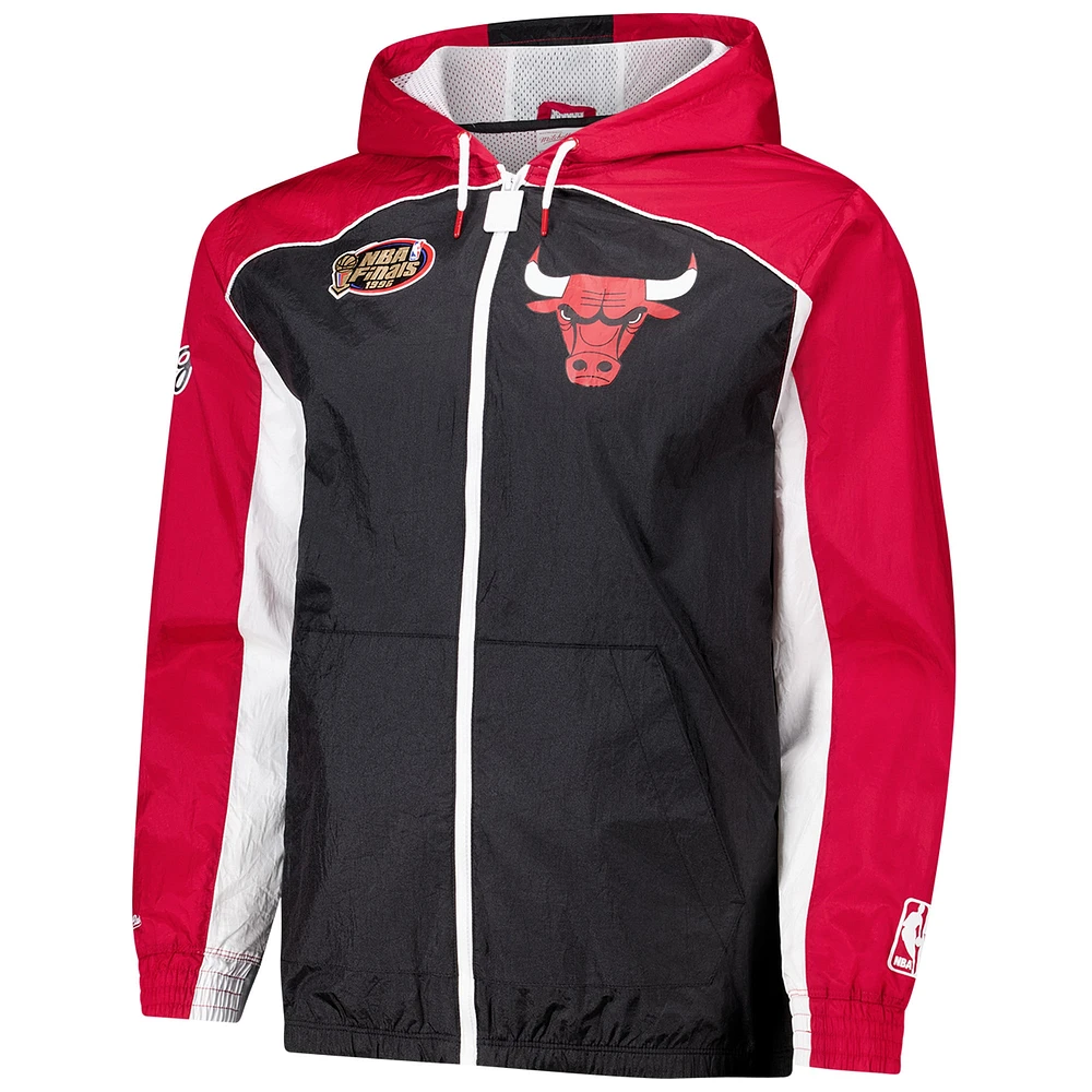 Men's Mitchell & Ness Black/Red Chicago Bulls Hardwood Classics Big Shot Premium Full-Zip Windbreaker Jacket