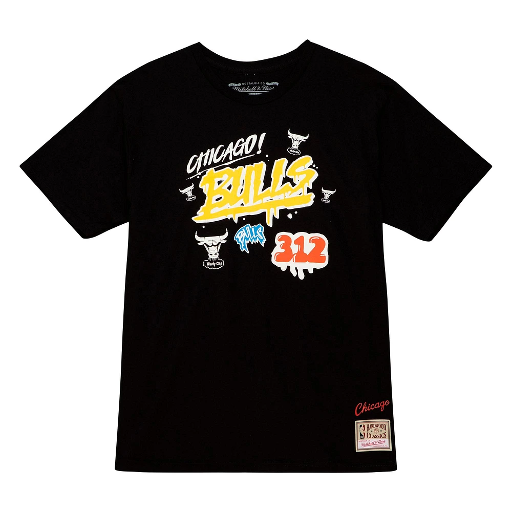 Men's Mitchell & Ness Black Chicago Bulls Hardwood Classics Slap Sticker - T-Shirt