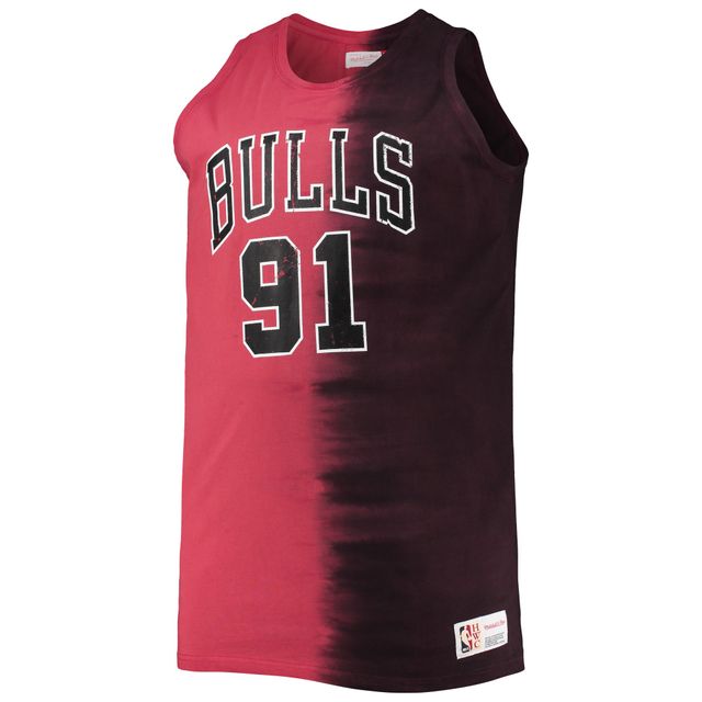 Débardeur pour homme Mitchell & Ness Dennis Rodman Noir/Rouge Chicago Bulls Big Tall Profile Tie-Dye Player