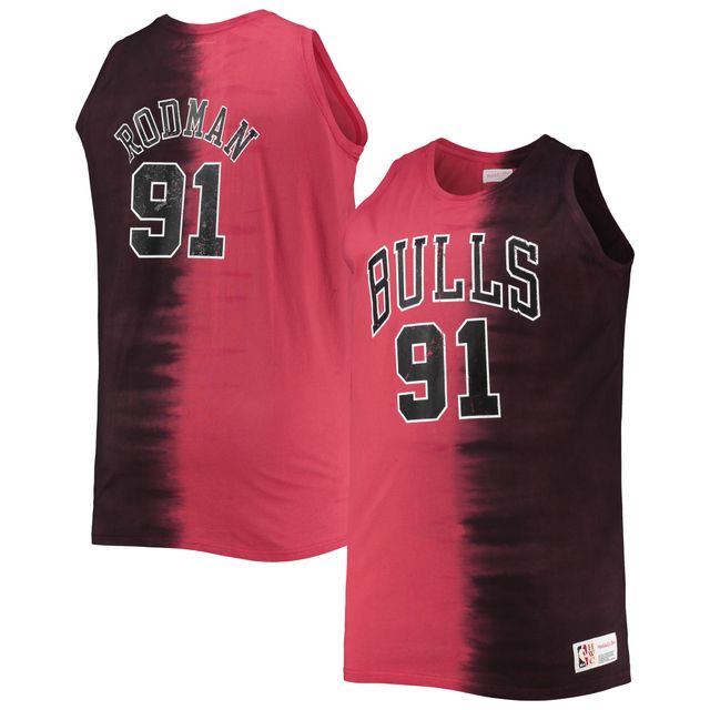 Débardeur pour homme Mitchell & Ness Dennis Rodman Noir/Rouge Chicago Bulls Big Tall Profile Tie-Dye Player