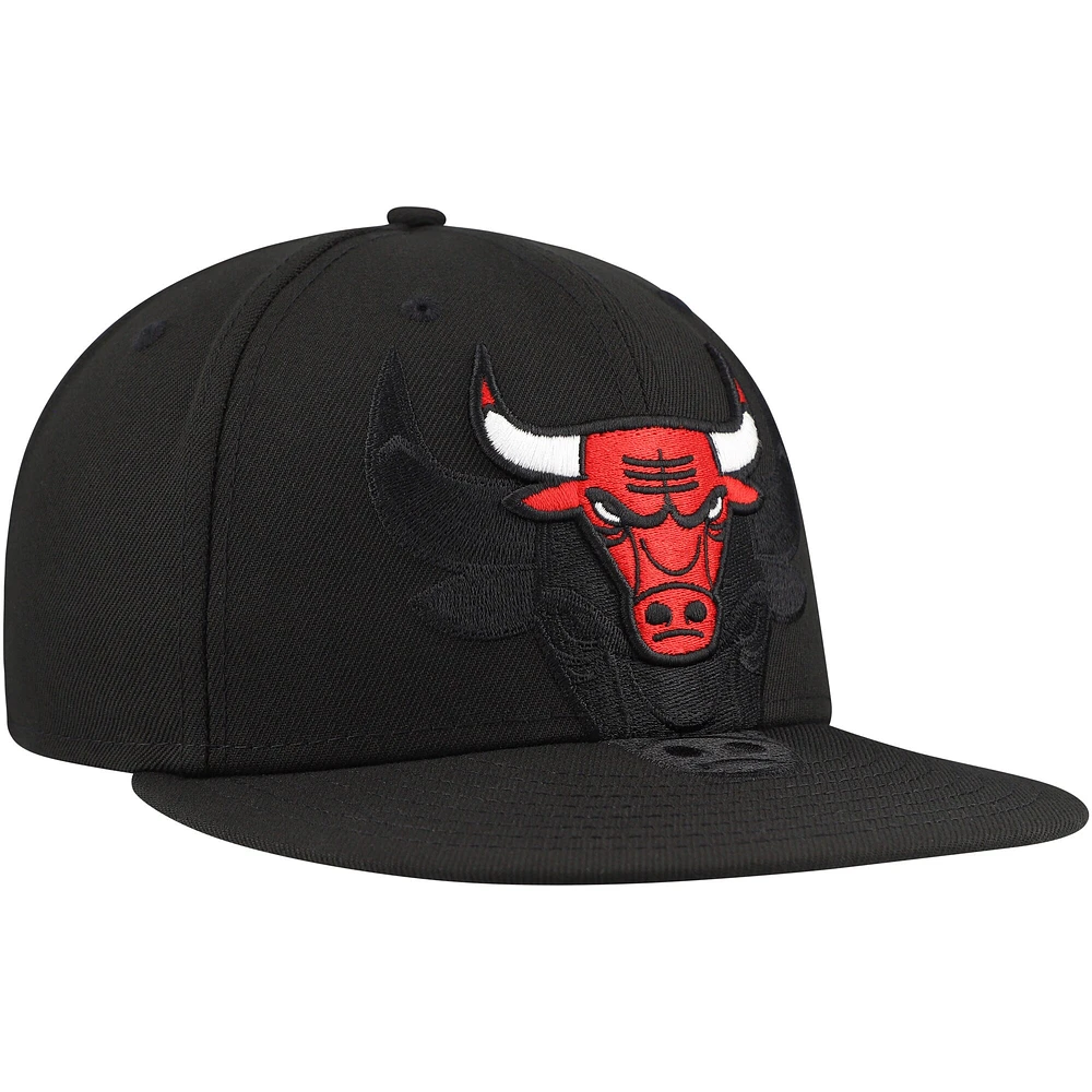 Casquette ajustée 59FIFTY noire avec logo Blackout Shadow des Chicago Bulls New Era pour hommes