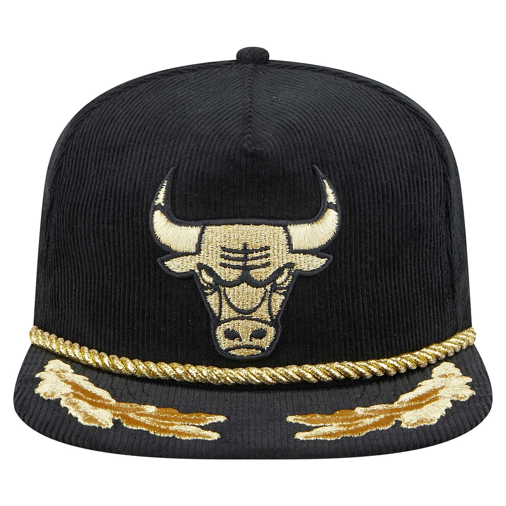 Men's New Era  Black Chicago Bulls Corduroy Gold Leaf Golfer Snapback Hat