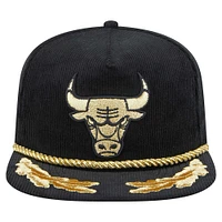 Men's New Era  Black Chicago Bulls Corduroy Gold Leaf Golfer Snapback Hat