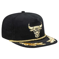 Men's New Era  Black Chicago Bulls Corduroy Gold Leaf Golfer Snapback Hat