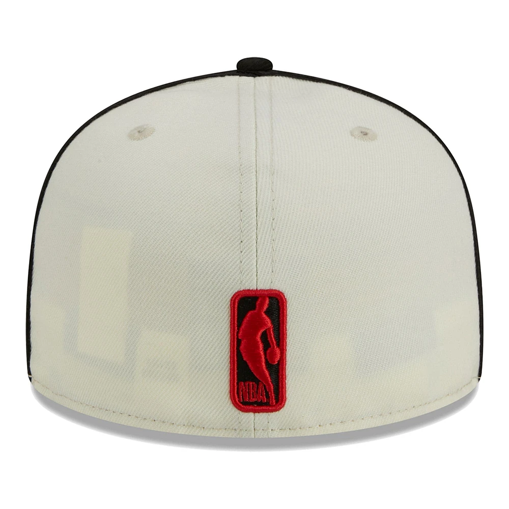 Men's New Era Cream/Black Chicago Bulls Piping 2-Tone 59FIFTY Fitted Hat