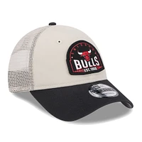 Men's New Era Khaki/Black Chicago Bulls Throwback Patch Trucker 9FORTY Adjustable Hat