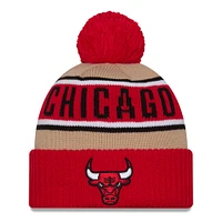 Men's New Era Red/Tan Chicago Bulls 2024 NBA Draft Cuffed Knit Hat with Pom