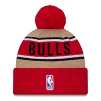 Men's New Era Red/Tan Chicago Bulls 2024 NBA Draft Cuffed Knit Hat with Pom