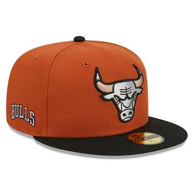 Casquette ajustée bicolore 59FIFTY des Chicago Bulls New Era rouille/noir pour hommes
