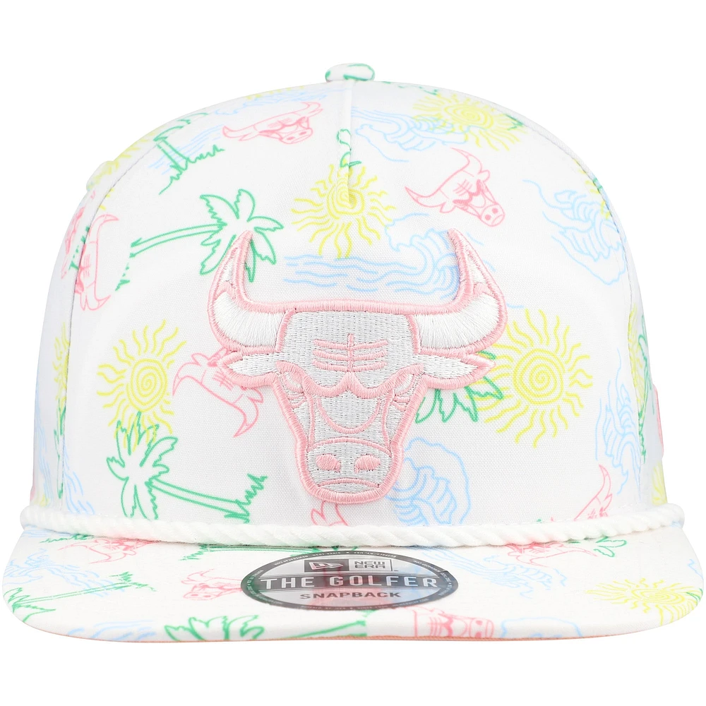 Men's New Era White Chicago Bulls Palm Trees and Waves Golfer Adjustable Hat