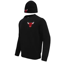 Men's Pro Standard Black Chicago Bulls Crewneck Pullover Sweater & Cuffed Knit Hat Box Gift Set