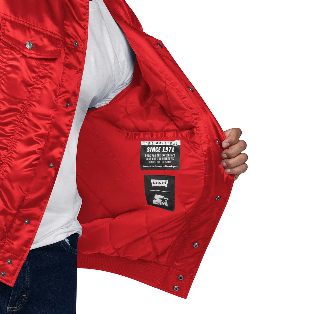 Men's Starter x Levi's Red Chicago Bulls Silver Label Trucker Satin Full-Snap Jacket