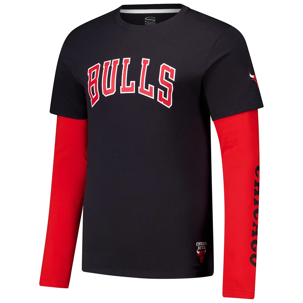 Unisex Stadium Essentials Black Chicago Bulls Spectator Twofer Long Sleeve  T-Shirt