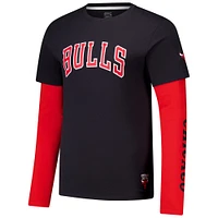 Unisex Stadium Essentials Black Chicago Bulls Spectator Twofer Long Sleeve  T-Shirt