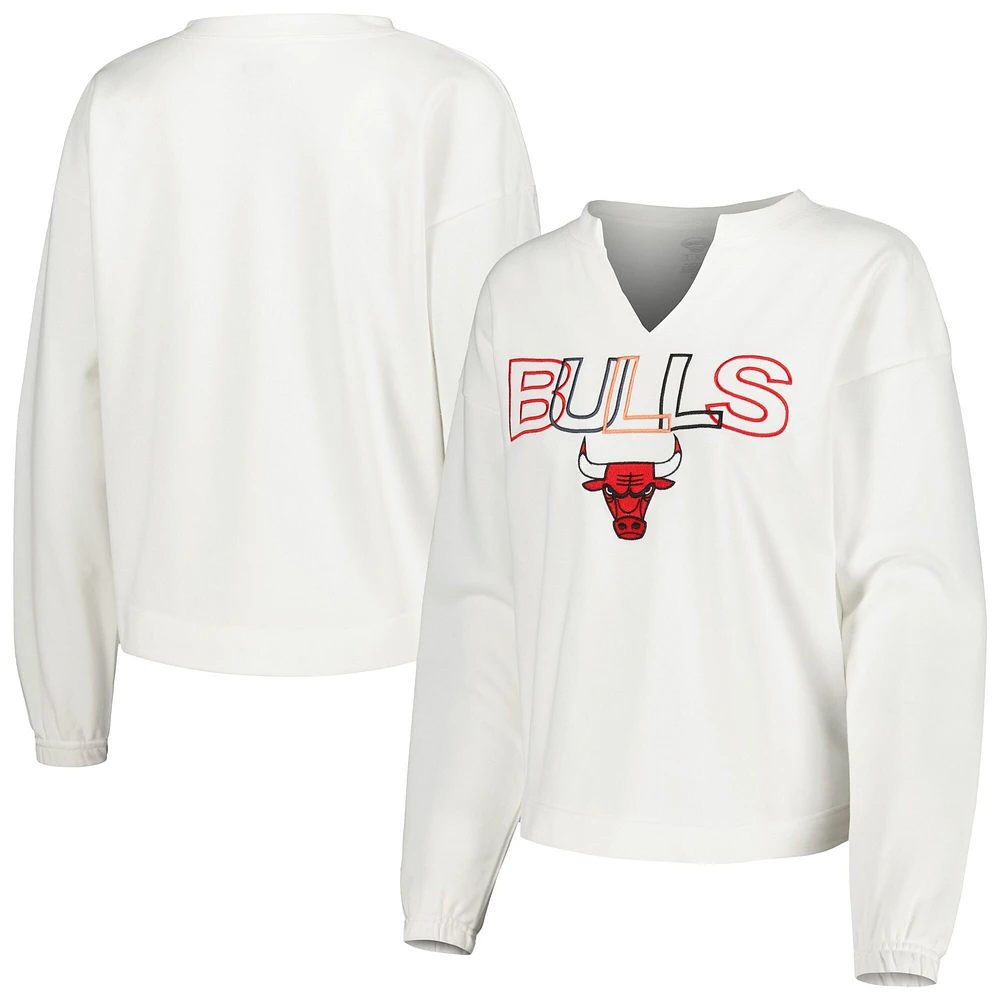 Women's Concepts Sport White Chicago Bulls Sunray Notch Neck Long Sleeve T-Shirt