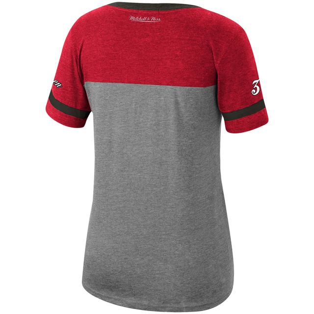 T-shirt à col en V pour femme Mitchell & Ness Scottie Pippen Heathered Charcoal Chicago Bulls Team Captain