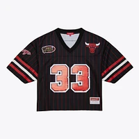 Women's Mitchell & Ness x DANNIJO Scottie Pippen Black Chicago Bulls Cropped Football Fashion Jersey