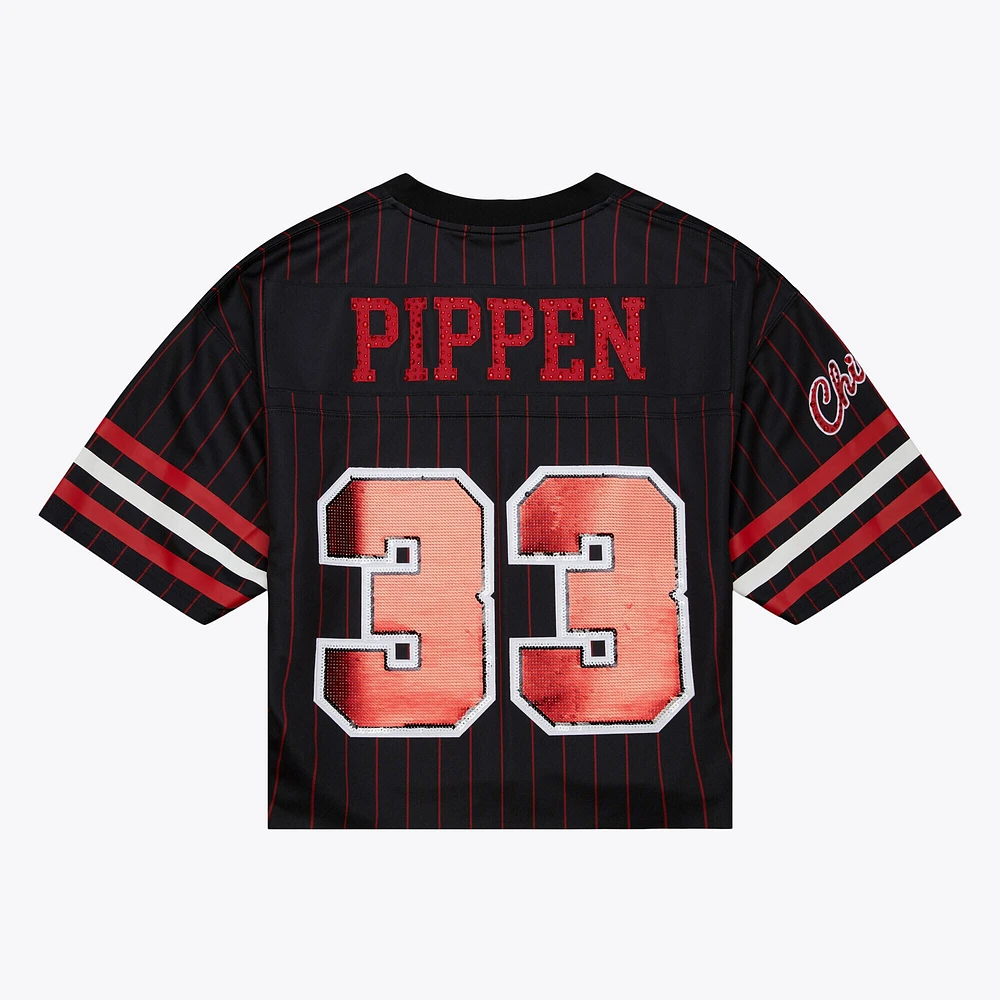 Women's Mitchell & Ness x DANNIJO Scottie Pippen Black Chicago Bulls Cropped Football Fashion Jersey