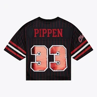 Women's Mitchell & Ness x DANNIJO Scottie Pippen Black Chicago Bulls Cropped Football Fashion Jersey