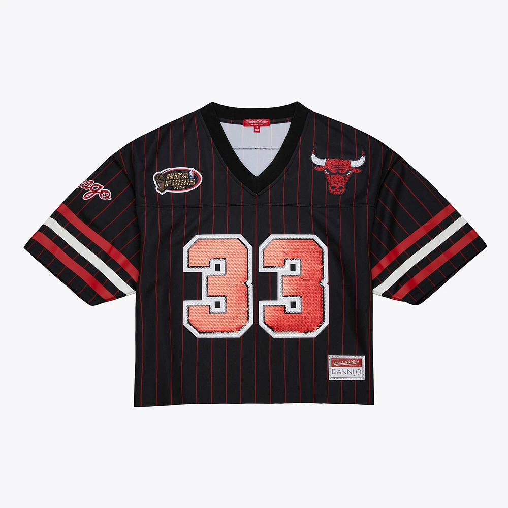 Women's Mitchell & Ness x DANNIJO Scottie Pippen Black Chicago Bulls Cropped Football Fashion Jersey