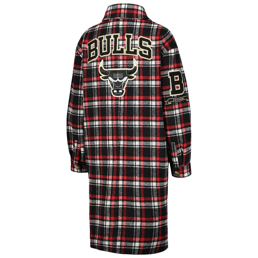 Women's Pro Standard Red/Black Chicago Bulls Prep Plaid Button-Up Shacket