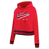 Women's Pro Standard Red Chicago Bulls Script Tail Cropped Pullover Hoodie