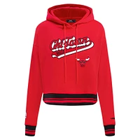 Women's Pro Standard Red Chicago Bulls Script Tail Cropped Pullover Hoodie