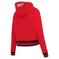 Women's Pro Standard Red Chicago Bulls Script Tail Cropped Pullover Hoodie