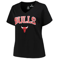 Women's Profile Black Chicago Bulls Plus Arch Over Logo V-Neck T-Shirt