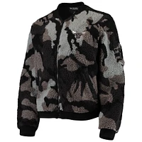 Women's The Wild Collective Black Chicago Bulls Camo Sherpa Full-Zip Bomber Jacket