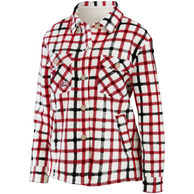 Haut boutonné à manches longues carreaux WEAR by Erin Andrews Oatmeal Chicago Bulls pour femmes