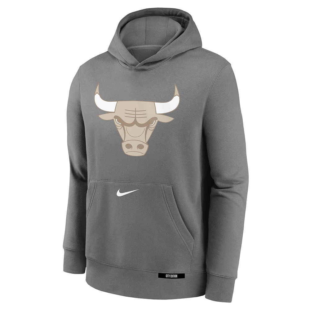 Youth Nike  Steel Chicago Bulls 2024/25 City Edition Club Fleece Pullover Hoodie