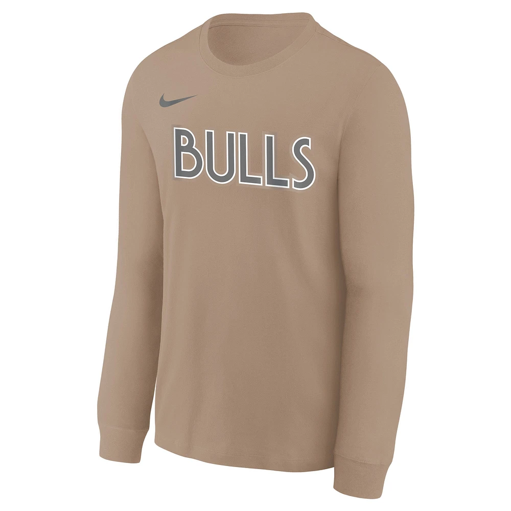 Youth Nike  Tan Chicago Bulls 2024/25 City Edition Wordmark Performance Long Sleeve T-Shirt