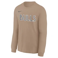 Youth Nike  Tan Chicago Bulls 2024/25 City Edition Wordmark Performance Long Sleeve T-Shirt