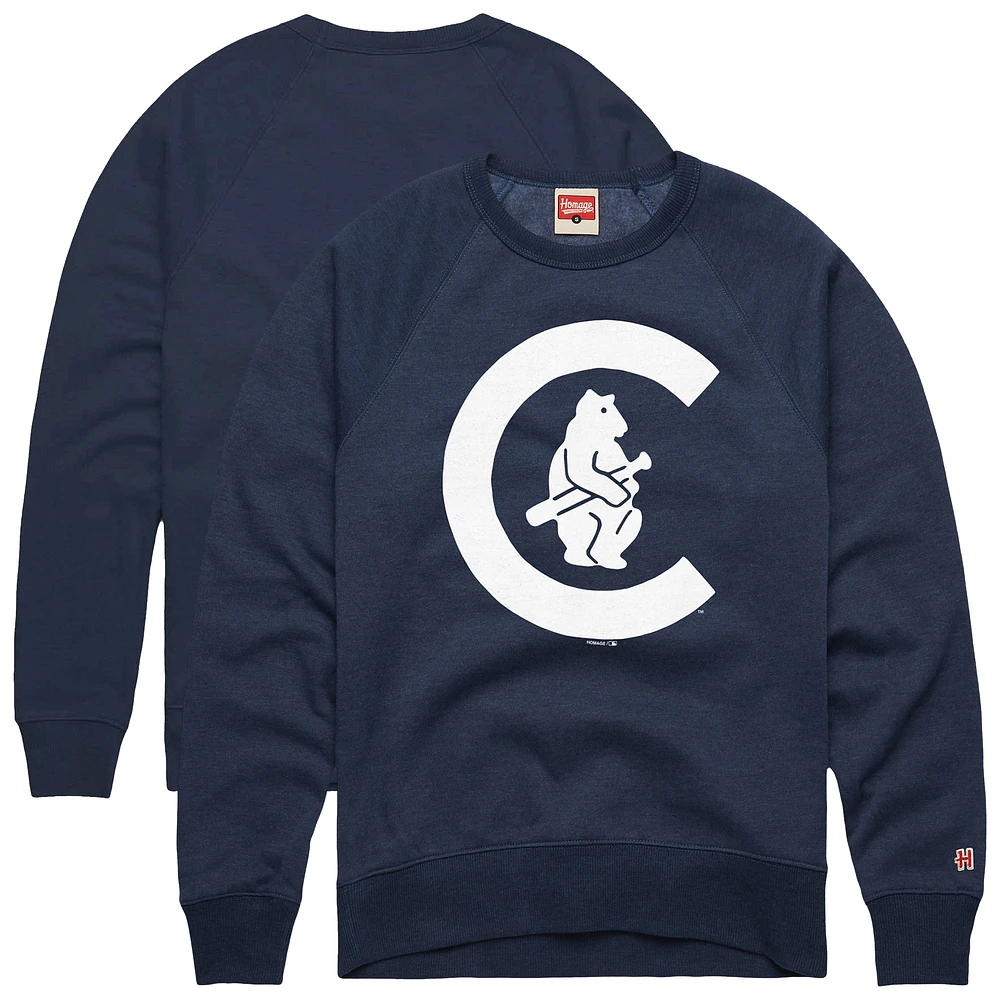 Men's Homage Navy Chicago Cubs Retro Tri-Blend Pullover Sweatshirt