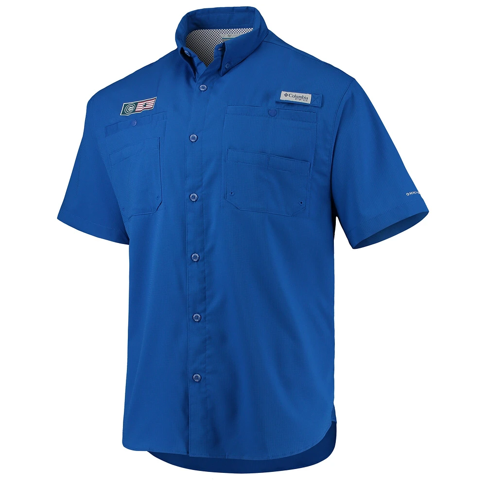 Men's Columbia Royal Chicago Cubs Americana Tamiami Omni-Shade Button-Down Shirt